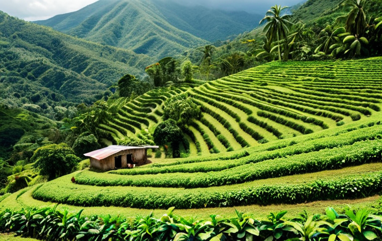 **
"A vibrant, sustainable organic coffee farm in the Haitian mountains. Focus on the lush green landscape, traditional farming methods, and happy, hard-working farmers. Capture the essence of quality and export potential. Bright, natural lighting."
**