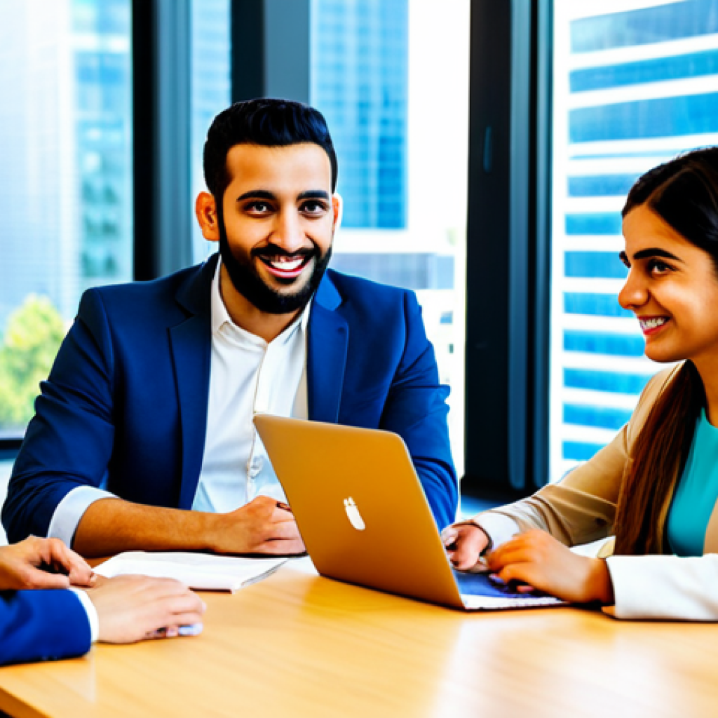 A diverse group of young Arab professionals, both men and women, in their late 20s to early 30s, collaborating energetically in a modern, sunlit tech startup office within a vibrant city in the MENA region. They are fully clothed in modest, professional business casual attire. One woman actively presents ideas on a large interactive digital screen, while others engage in lively discussion around a sleek conference table with open laptops. The background features blurred glimpses of contemporary, high-rise buildings, symbolizing regional growth and innovation. Perfect anatomy, correct proportions, natural poses, well-formed hands, proper finger count. Professional photography, high detail, sharp focus, vibrant colors, safe for work, appropriate content, family-friendly.