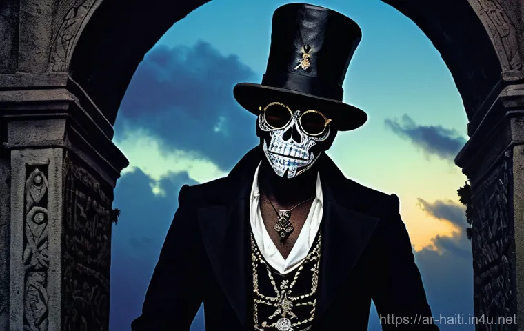 아이티 전통 신화와 민속 이야기 - **Baron Samedi, Guardian of the Crossroads**
"Baron Samedi, the iconic Haitian Vodou Lwa, standi...