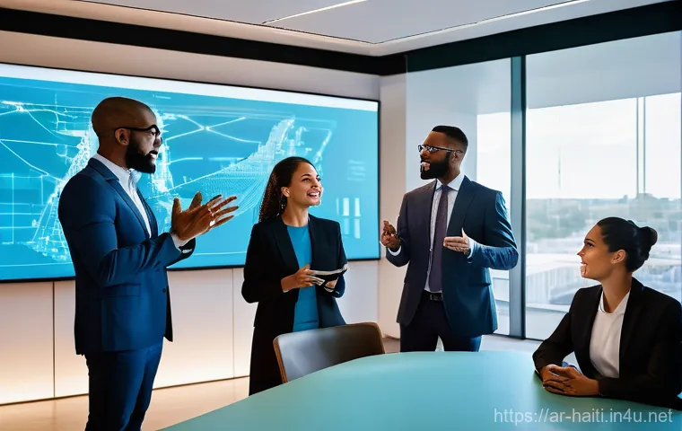 아이티에서 성공한 스타트업 기업 사례 - **Visionary Leadership and Inspired Team Collaboration:**
"A vibrant, dynamic image of a diverse...